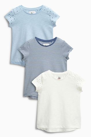 White/Light Blue/Stripe T-Shirts 3 Pack (3mths-6yrs)